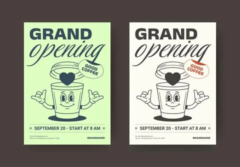 Grand Opening Coffee Flyer Vector Template For Good Coffee Shop Launch Event Stock-Illustration