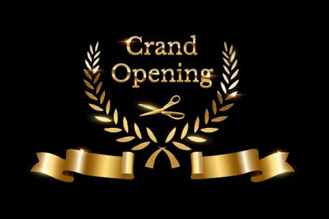 Grand opening design concept. Vector golden laurel wreath, scissors and ribbon Stock Illustration