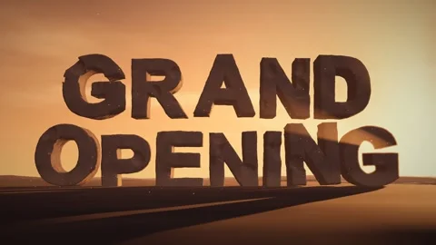 Grand Opening Giant Eroded Stone Letters Standing in a Desert at Sunset with Stock Footage 341853899