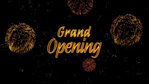 Grand Opening Greeting text with particles, colored fireworks, sparks and stars Stock-Footage 99055776