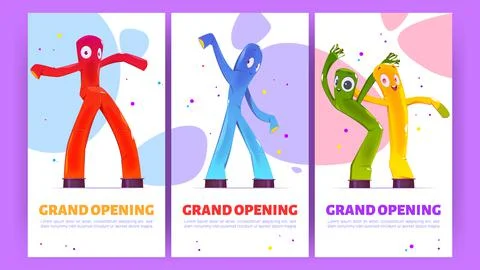 Grand opening promo posters with inflatable figure Stock Illustration