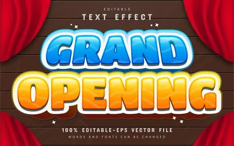 Grand opening text effect cartoon style Stock Illustration