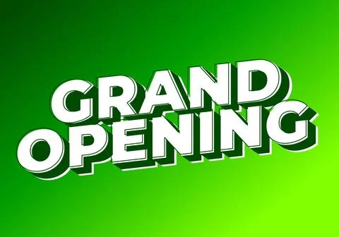 Grand opening. Text effect in white green color with 3 dimension effect Illustrazione stock
