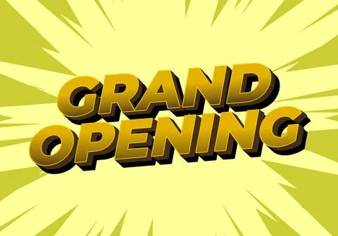 Grand opening. Text effect in yellow gold color with 3 dimension effect Illustrazione stock