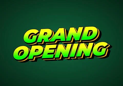 Grand opening. Text effect in yellow green color with 3 dimension effect Stock Illustration