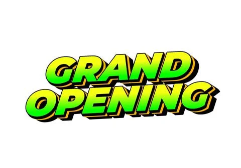 Grand opening. Text effect in yellow green color with 3 dimension effect Stock Illustration
