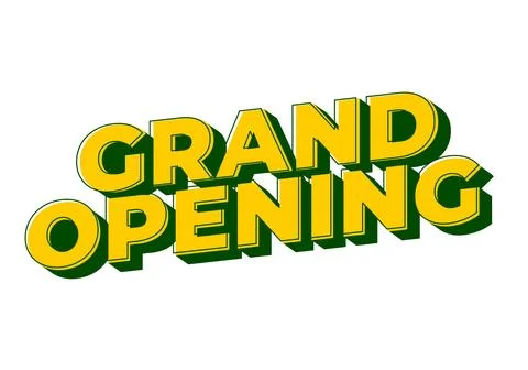 Grand opening. Text effect in yellow green color with 3 dimension effect Stock Illustration