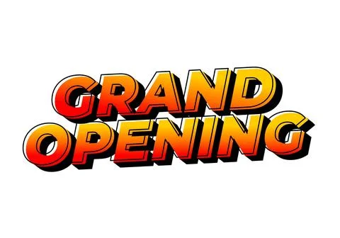Grand opening. Text effect in yellow red color with 3 dimension effect Illustrazione stock