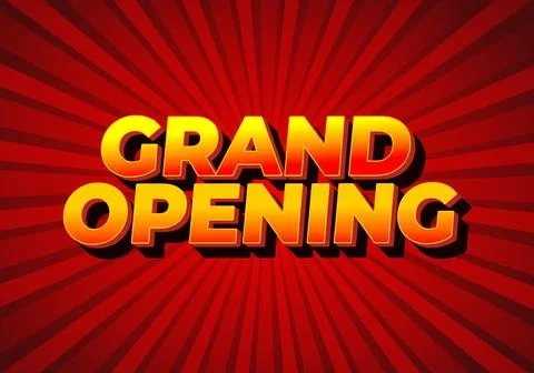 Grand opening. Text effect in yellow red color with 3 dimension effect Illustrazione stock