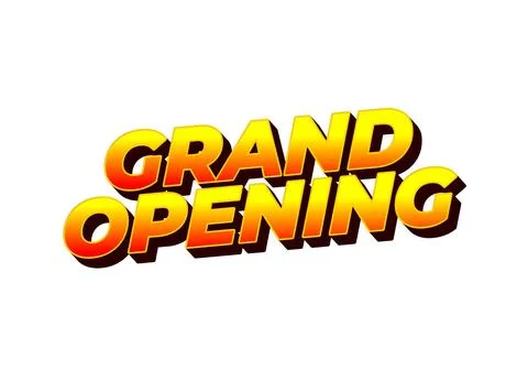 Grand opening. Text effect in yellow orange color with 3 dimension effect Stock Illustration
