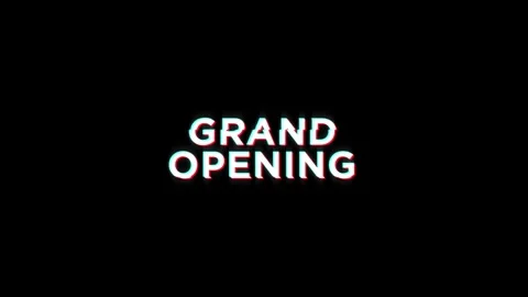 Grand opening text notification glitch effect animation on black background Stock Footage 313439152