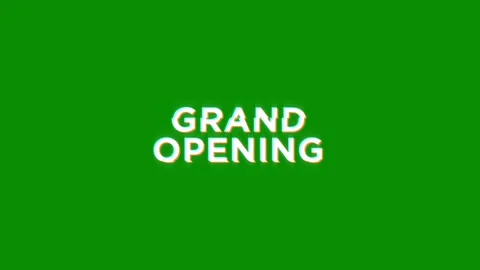 Grand opening text notification glitch effect animation on black background Stock Footage 313439154