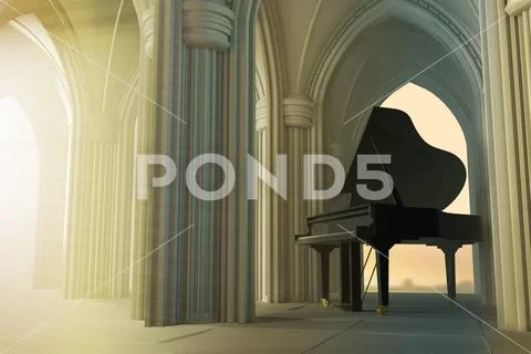 Grand piano in the gothic church Stock Illustration