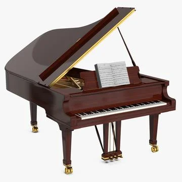 Grand Piano with Music Notes Book 3D Model