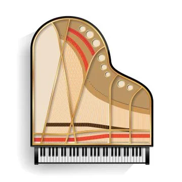 Grand Piano Opened Vector. Realistic Black Grand Piano Top View. Isolated Stock Illustration