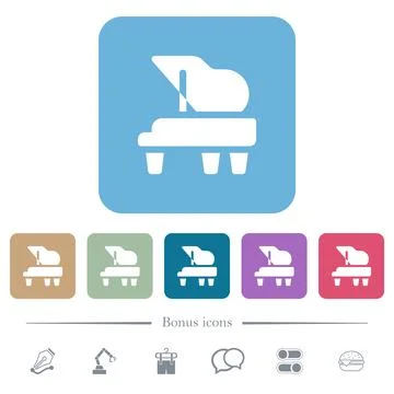 Grand piano solid flat icons on color rounded square backgrounds Stock Illustration