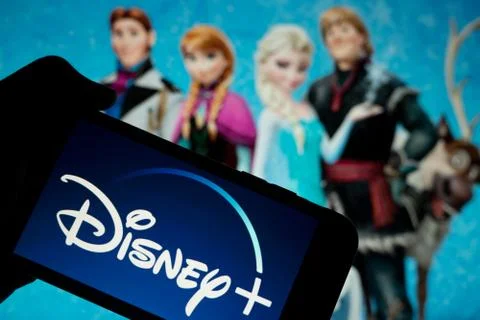 Grand Prairie, Texas/USA Dec 2019: Disney Plus logo on smartphone with Frozen. Stock Photos