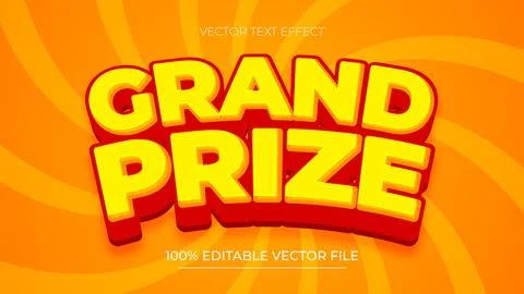 Grand Prize 3D editable text effects Yellow and Red color Stock Illustration