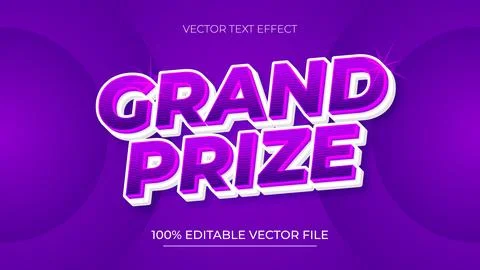 Grand Prize Editable text effect in modern purple color style Stock Illustration