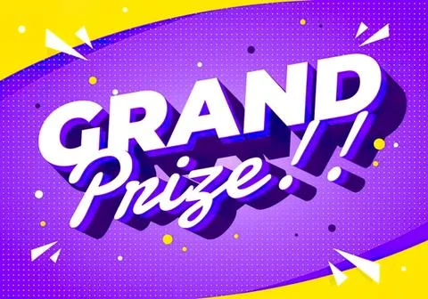 Grand prize logo with bold text and confetti design Stock Illustration