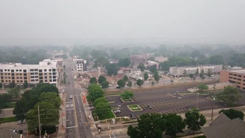 Grand Rapids Clock Tower and Neighborhood in Wildfire Haze Stock Footage 340402854