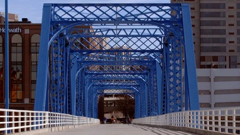 Grand Rapids Looking Down Blue Bridge Stock Footage 85477081