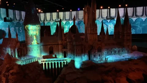 Grand scale model of Hogwarts Castle in the Harry Potter Studio Tour London Stock Footage 326660760