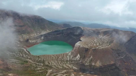 Grand Scale Volcano Caldera | Zao Okama - 4K Aerial Video Stock Footage 329051974