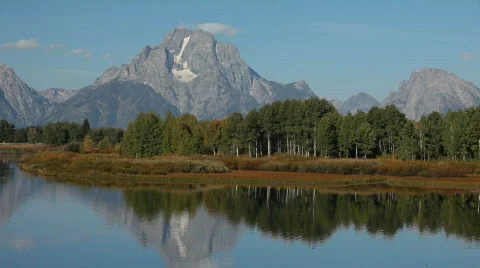 Grand Teton over river P HD 3145 Stock Footage 525964