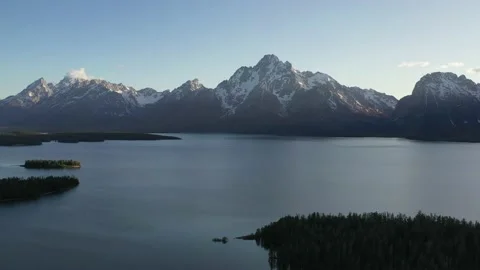 Grand Tetons Aerial Sunset Pull Back Stock Footage 133646173