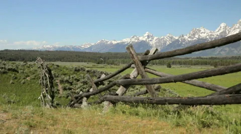 Grand Tetons and split rail fence at Grand Tetons National Park Stock-Footage 878840