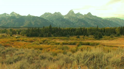 Grand Tetons in Fall Wide Stock Footage