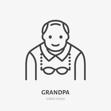 Grandfather flat line icon. Vector outline illustration of old man . Black color Illustrazione stock