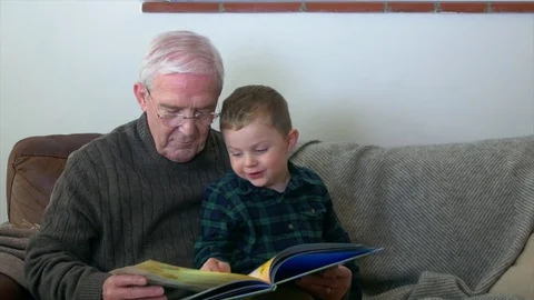 Grandfather reading with grandson Stock Footage