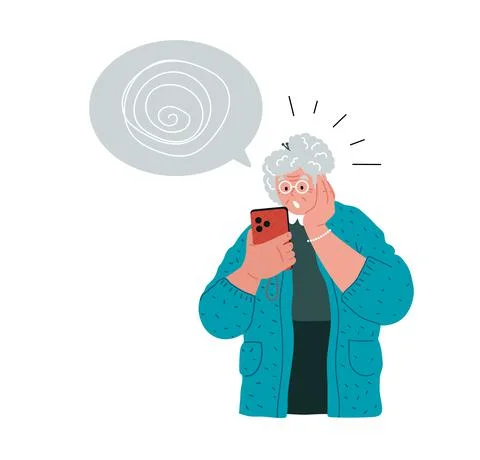 Grandma have problems with her cell phones.Vector illustration,concept. Stock Illustration