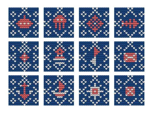 Grandma knitting pattern set for Ugly Sweater Stock Illustration