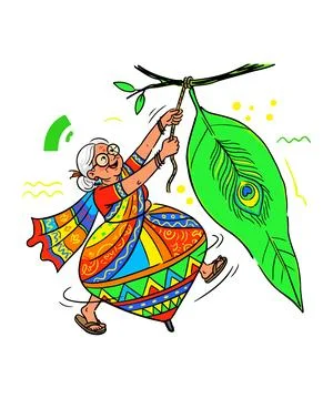 Grandma on a Leaf Swing Stock Illustration