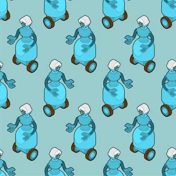 Grandma robot pattern seamless. Governess Cyborg background . Iron grandmothe 스톡 일러스트