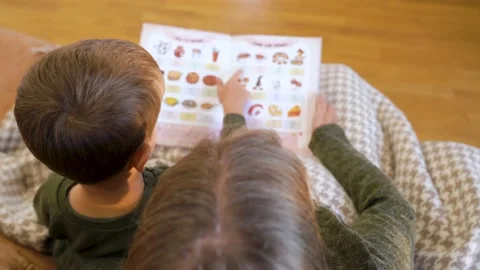 Grandma tutor reading textbook and talking to grandson a private lesson at home Stock Footage 233524088