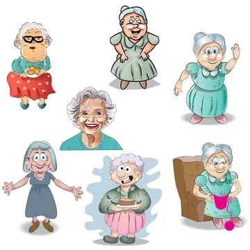 Grandma Vector Drawing Set and Illustration Stock Illustration
