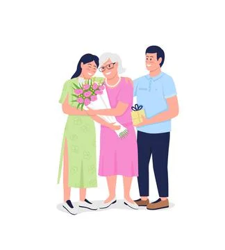 Grandmother with adult grandchildren flat color vector detailed characters Stock Illustration