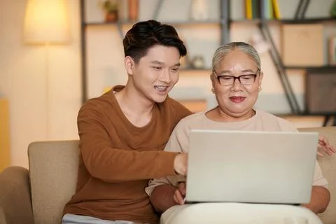 Grandmother Learning How to Work on Computer Foto stock