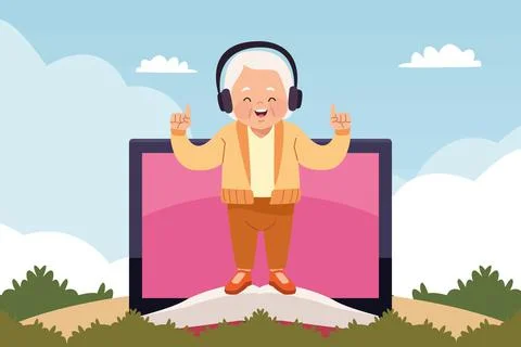 Grandmother studing with tablet Stock Illustration