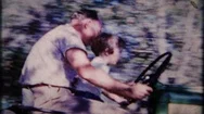 Grandpa And The Children Drive The Farm Tractor 1950S Vintage Home Movie Stock Footage