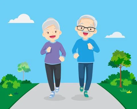 Grandparents doing exercises jogging Stock Illustration