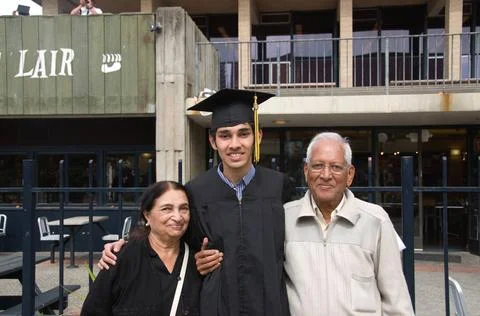 Grandparents with grandson on convocation function at Berkeley University ... Stock Photos