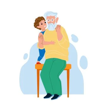 Grandson Embracing Grandparent Together Vector Stock Illustration