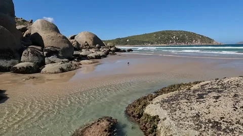 Granite Boulders and River Flow at Whisky Bay - Coastal Wilderness in Wilso.. Stock Footage 312065415