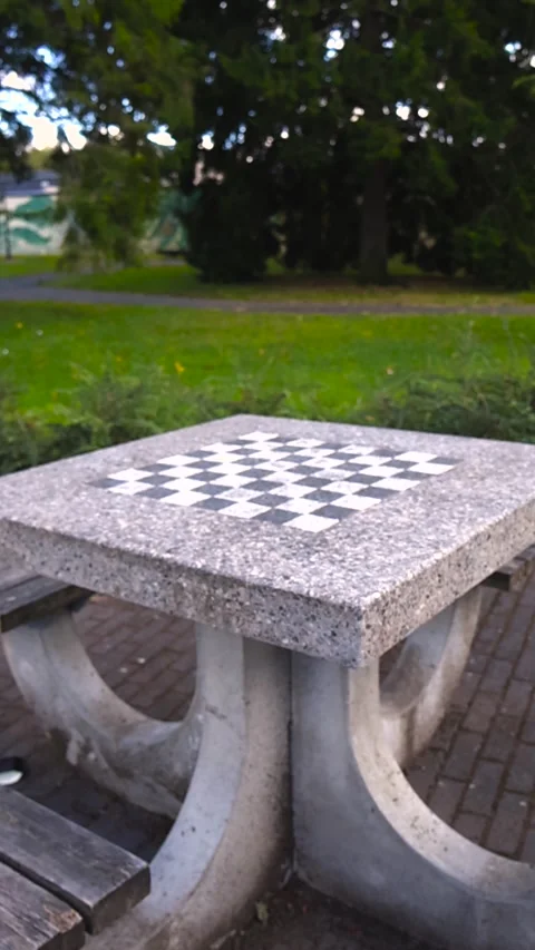 Granite chess and checkers table standing in a public park 스톡 동영상 345550711