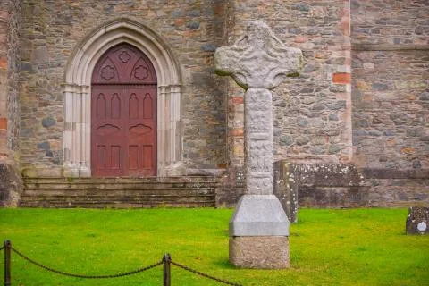 Granite High Cross at Down Cathedral in Downpatrick Stock Photos